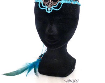 Head band macrame - ref: 0010 - turquoise and copper tones