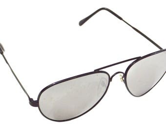 Vintage 70s Foster Grant Deadstock Silver Lens Black Rimmed Aviators Sunglasses Shades