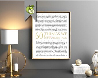 60 Reasons we love you gift, favourite things, all the things, memories, Family, friends, we love you, mom, retirement gift, printable, M9