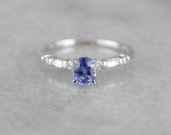 Slim Line Sapphire Diamond White Gold Engagement Ring TCJPDT-P