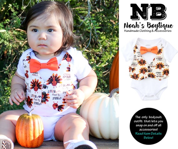 Baby Boy Thanksgiving Outfit Gobble Til You Wobble - Turkey - Thanksgiving Shirt - Fall Baby Boy Clothes - Pumpkin Patch - Vest Bow Tie Il_570xn