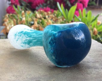 Glass pipe inside out deep blue teal and white glass tobacco pipe Boro