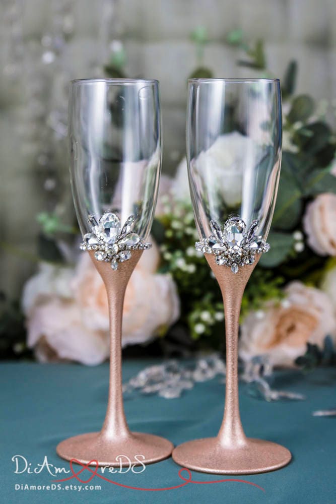 Rose Gold Wedding Glasses Personalized Champagne Flutes Rose