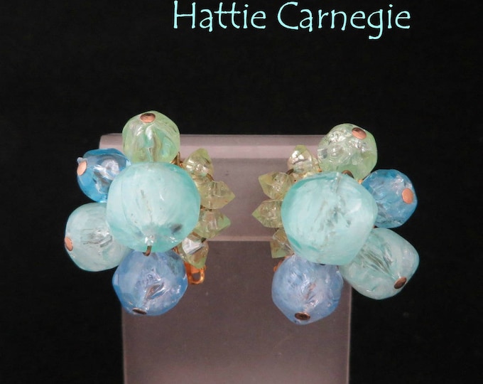 Carnegie Cluster Bead Earrings - Vintage Pastel Lucite Beaded Clip-on Earrings, Gift for Her