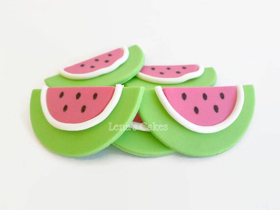 Watermelon Party Cupcake Cake Edible Fondant Toppers, Beach Party Decor, Tropical Party, Summer Birthday Topper, Baby Shower Bridal-set 24 Il_570xn