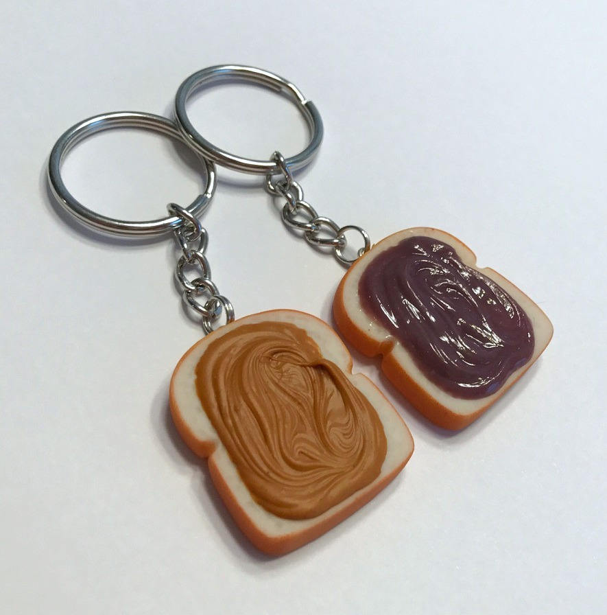 Peanut Butter and Grape Jelly Key Chains Polymer Clay Charms