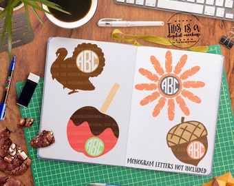 Fall Monogram svg, Thanksgiving svg, Turkey Monogram svg, Candy Apple svg, Turkey Cut File, dxf, png Cut Files for Silhouette for Cricut