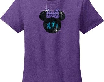 Haunted Mansion Hitchhiking Ghosts Glitter Shirt/Disney Minnie Mouse Glitter Women’s Shirt/Halloween Haunted Mansion Minnie Bow Shirt
