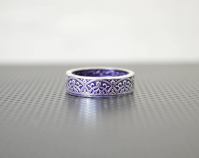 Moroccan Coin Ring, Purple Coin Ring, Stained Glass Ring, Purple Ring, Coin Art, Morocco, Silver Coin Ring, Moroccan Art, Boho Ring, Purple