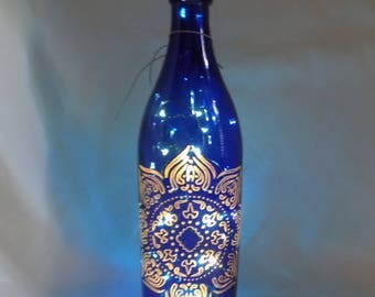 Etched Mandala Wine Bottle with Lights