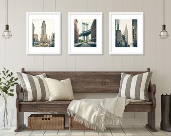 SALE, New York Wall Art Print Set, New York Photography, Set of 3 Prints, New York City, Manhattan Bridge, Flatiron, Chrysler Building