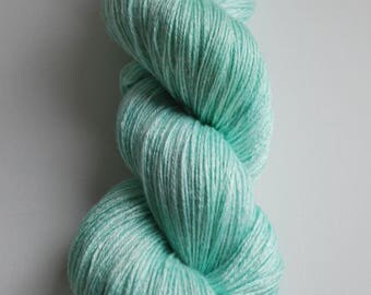 TS Eliot hand dyed sock yarn, Superwash Merino, Bamboo, Nylon 466 yards, green, prufrock, mint, pale, delicate, mod, pale, pastel, sweet