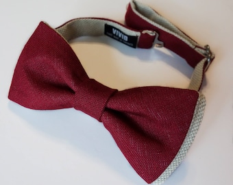 Burgundy Bow Ties - Burgundy, Wine, Maroon, Marsala Linen Bow Tie - Groomsmen - Burgundy Wedding - Custom Bow Ties - Pre-tied / Self-tie