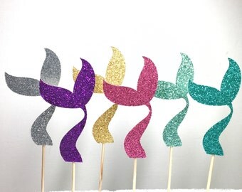 12 Glitter Mermaid Cupcake Toppers, Mermaid Tail Cupcake Topper, Under the Sea Mermaid , Mermaid Baby Shower, Glitter Mermaid Decorations