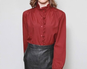 Vintage 1970's Berry Red Ruffled Blouse