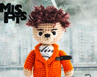 Misfits, Knitted bear Nathan Young toy bear Knitted teddy bear Toy bear Crochet bear Knitted teddy Knitted Toy Misfits serial