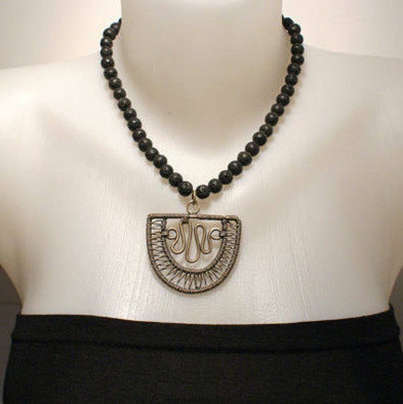 Items similar to Wire Wrapped Necklace, Lava Stone Jewelry, Lava Rock Necklace, Black Lava ...