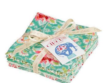 Ships From The USA! TILDA Fabric CIRCUS Collection Fat Quarter Bundle in Teal (5fq's) Cut in my shop