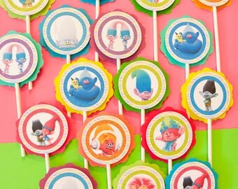 Troll Cupcake Toppers , Trolls Toppers, Birthday Party Trolls, Trolls Cake Topper, Trolls Party Supplies, Trolls Party Favors