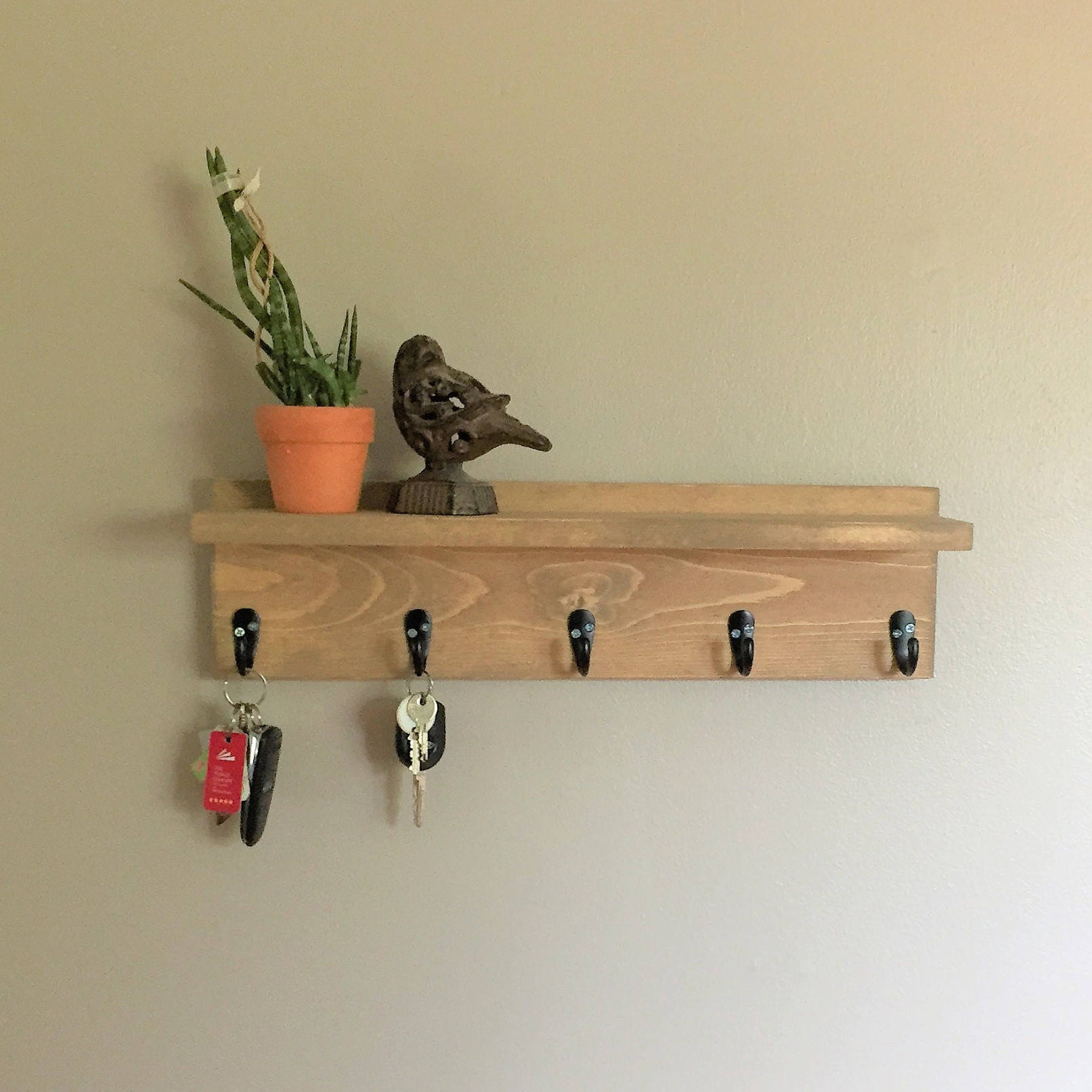 Wall Coat Rack Key Holder robe hook wood shelf for him