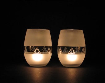 Harry Potter Always Deathly Hallows tea candle holder or wine glass Set of two