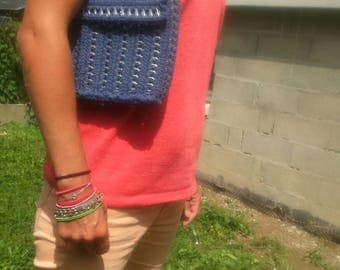 Handbag, model 1 bobbin capsules and denim blue cotton