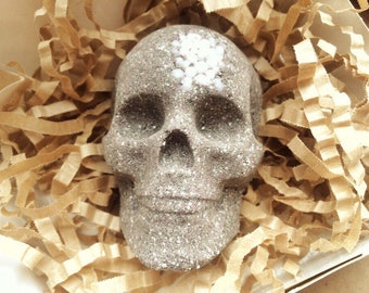 Skull bath bomb, grey skull, gray skull bomb, men's bath bombs, bubble bar set, wood-spicy bomb, glitter bomb, asphalt color, loveinreturn