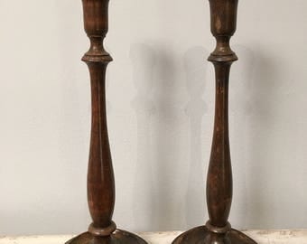 Vintage wood candlestick holders