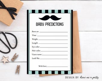 Little Man Baby Shower Predictions , Little Man Baby Shower Game , Baby Stats Game , Mustache Baby Shower Activity , Printable , DIY