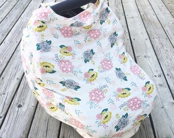 Floral Car Seat Cover //Nursing Cover //Grocery Cart Cover // Scarf // blue // mustard // peach // pink