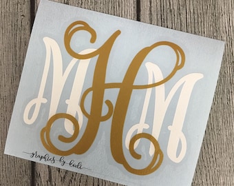 Layered Monogram Decal - Layered Monogrammed Car Decal - Two Color Monogrammed Sticker - Laptop Decal Sticker - Monogrammed Gift