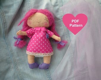PDF Doll Pattern, Felt Doll, Felt Pattern, Toy Pattern, Rag Doll Pattern, Sewing Doll Pattern, Instant Download