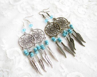 Boho earrings Turquoise earrings Gemstone earrings Feather earrings Mother Gift for her Dangle earrings summer earrings Girl gift Christmas