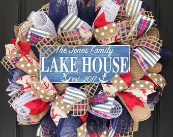 Personalized lake house wreath - nautical decor - custom lake house wreath - housewarming gift - summer wreath - personalized lake house