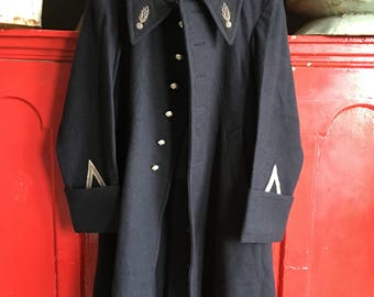 French antique navy blue wool military coat size S