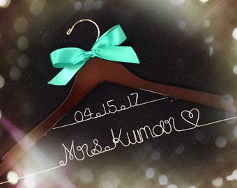 Grand Opening !! 2 line Wedding hanger with date, Personalized Bridal Hanger,Customized Hanger,wedding shower gifts,Bridemaids hanger