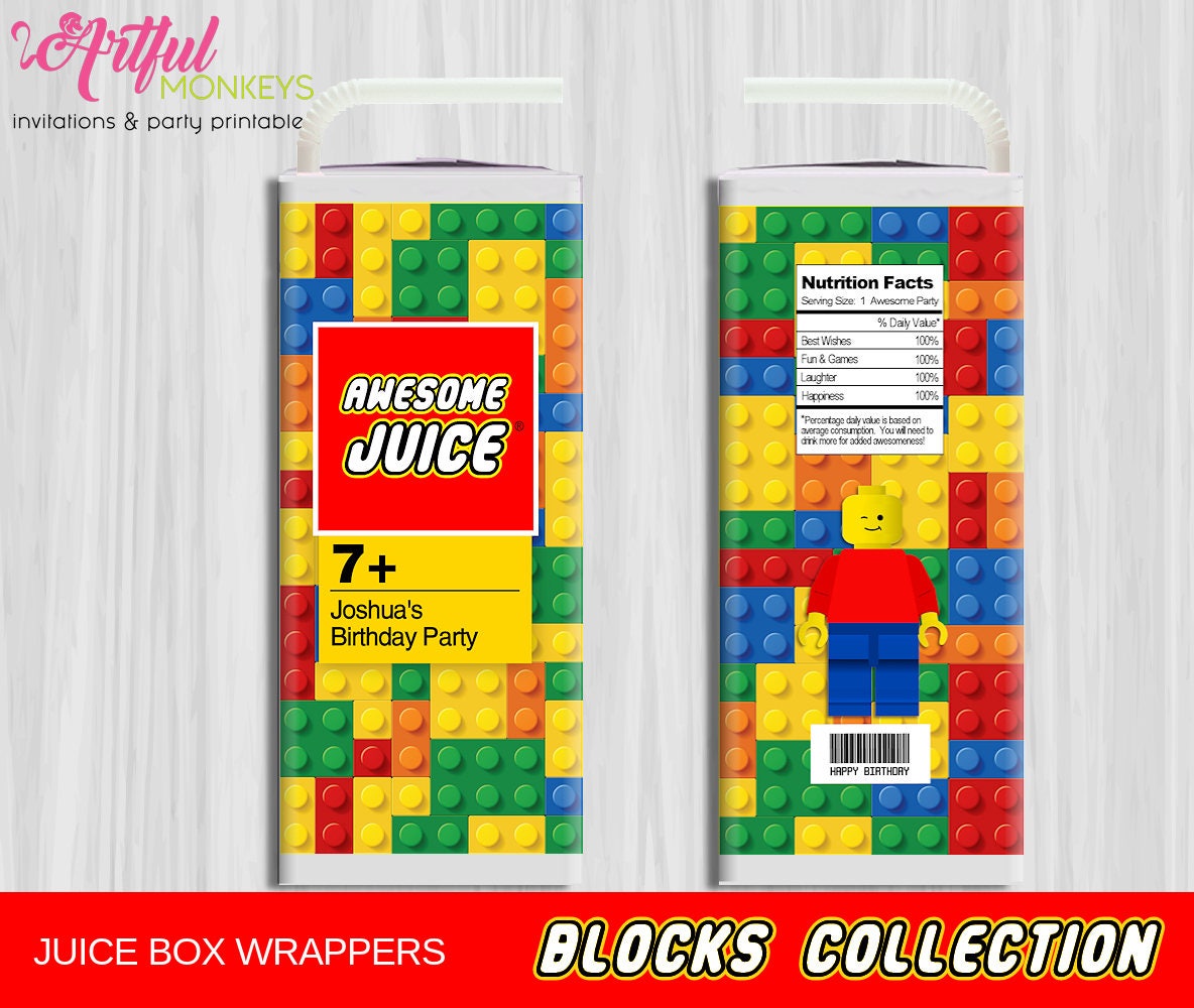 Printable Building Blocks Juice Box Labels Personalized