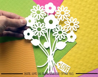 Bunch of flowers paper cut svg / dxf / eps / files and pdf / png printable templates for hand cutting. Digital download.