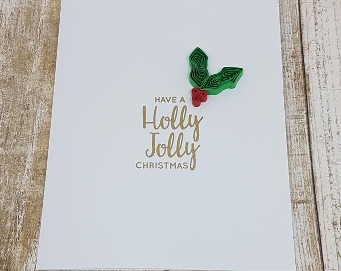 Paper Quilled Holly Leaves with Heat Embossed Greeting Card - 5