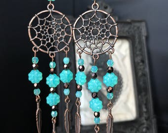 mismatched indian dream catcher earrings blue
