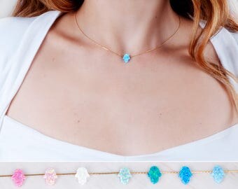 Hamsa Choker Necklace, Opal Hamsa Necklace, Hand Choker, Gold Hamsa Necklace, Blue Opal Necklace, Turquoise Choker, Hand of Fatima Necklace