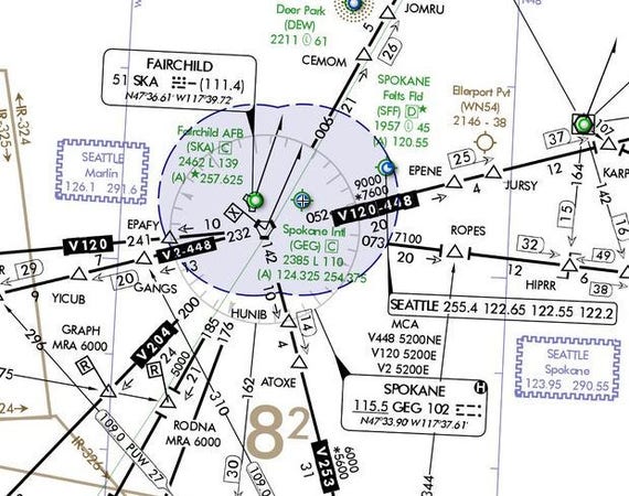Spokane Washington Aviation chart greeting cards. Blank