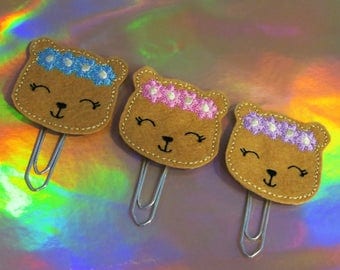 Flower-Crown Bear Felt Planner Clip