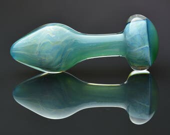 Glass Anal Plug - Medium - Aqua Blue