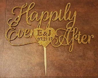 Happily Ever After Cake Topper, Custom Cake Topper, Wedding Decorations, Engagement Cake topper, Date and initials, Personalised