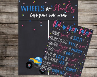 Wheels or Heels Gender Reveal Vote Bundle, Gender Reveal Party, Boy or Girl, What Will Baby Be? Gender Reveal Party -Digital Download