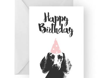 Dachshund blank birthday card- dachshund greeting card, dog card, sausage dog birthday card, cute dog birthday card, Birthday card