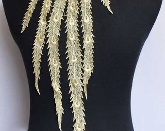 Peacock tail shape golden applique