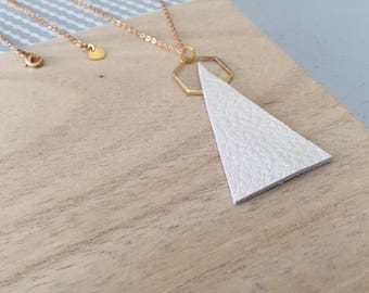 Leather triangular necklace / Geometric Necklace / White leather triangular necklace