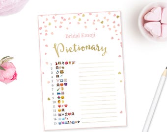 Bridal Shower Game - Bridal Emoji Pictionary - Pink and Gold Bridal Shower Printable - Wedding Game Bridal Emoji Game - Pink and Gold Hearts
